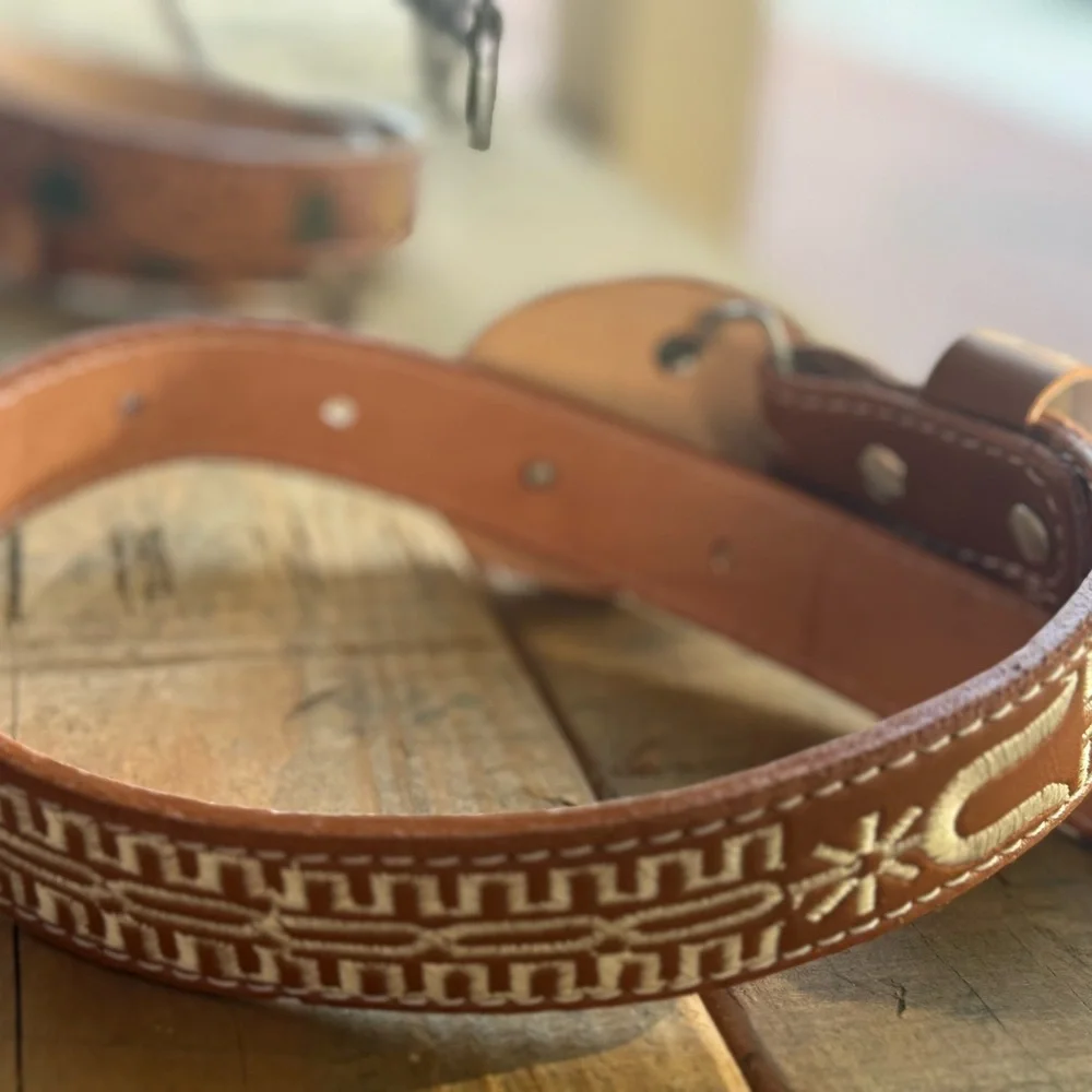 Baby /kids Brown Leather Belt with Embroidered Design spurs